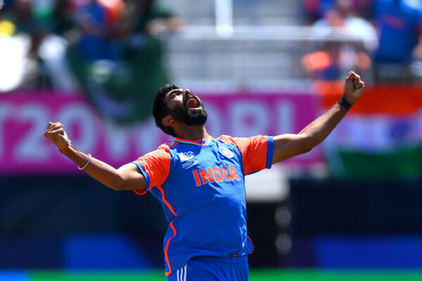 Indian cricket team celebrating their victory over Pakistan in the T20 World Cup match held at Nassau County International Cricket Stadium, New York, on June 9, 2024.